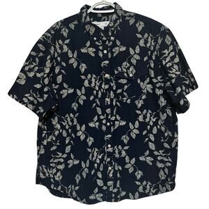 Old Navy Mens Slim Navy Cream Leaf Print Short Sleeve Button Down Shirt Size XXL